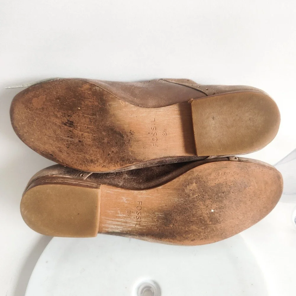 Fossil‎ Flats Size 8.5 Oxford Lace-up Metallic Bronze Leather Cut Out Academia